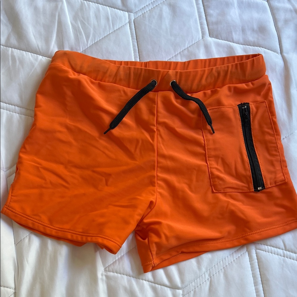 Coofandy Bright Orange Swim Shorts with Black Drawstring